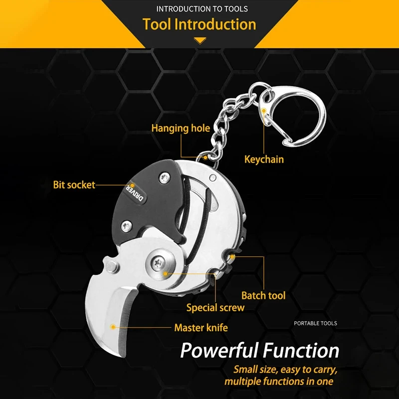 Imagem -04 - Multifuncional Hexagon Coin Keychain Ferramenta de Sobrevivência ao ar Livre Edc Canivete Chave de Fenda Dobra Dobrável Mini Engrenagem