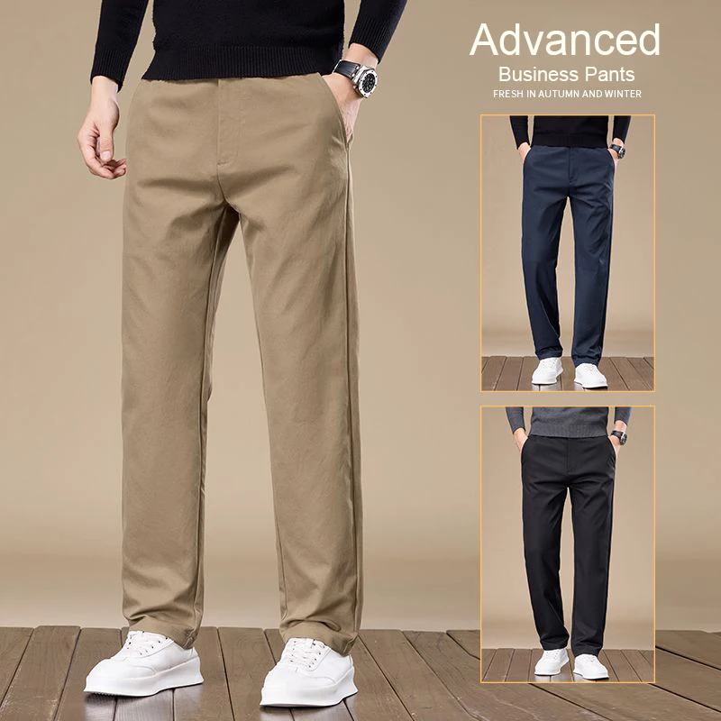 

Autumn Business Slim Long Pants Men's Straight Simple Solid Color Comfortable Elastic Waist Cozy Trousers Male Brand Clothing