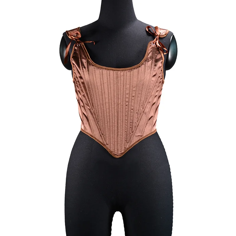 Fashion Women Bustiers & Corsets New Satin Corset Vest Sexy Strap Slim Short Fishbone Vest Corset Brown Corset корсет под грудь