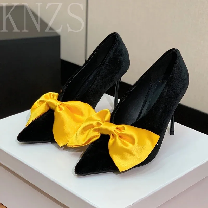 

Summer New Pointed Toe Fashion High Heels Butterfly-knot Decor Banquet Shallow Mouth Thin Heel Party Single Shoes For Women 2024
