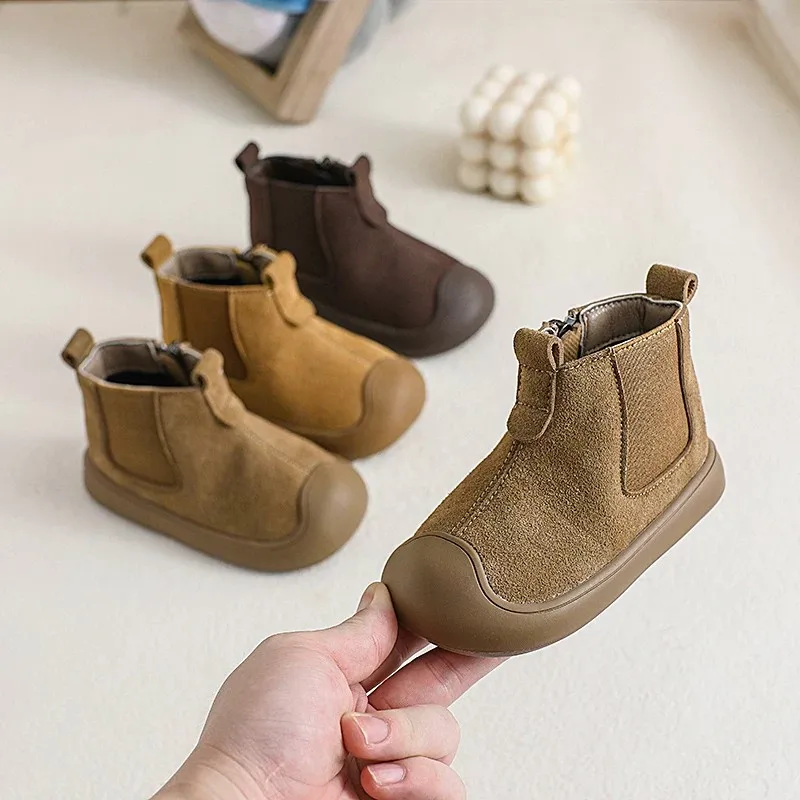 Autumn Winter Baby Boys Girls Boots Oxford Suede Children Casual Shoes Outdoor Anti-slip Infant Shoes Plush Kids Ankle Boots