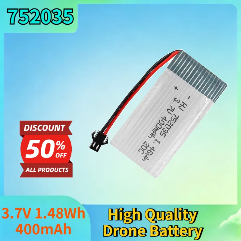 New 752035 3.7V 1.48Wh 400mAh Lithium-polymer Battery for Aircraft Accessories High Magnification 20C High Quality Drone Battery