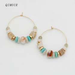 Bohemia Hoop Earrings For Women Multi Colors Green Brown Resin Acrylic Beads Big Copper Circle Studs Fashion Jewelry Girl C1063