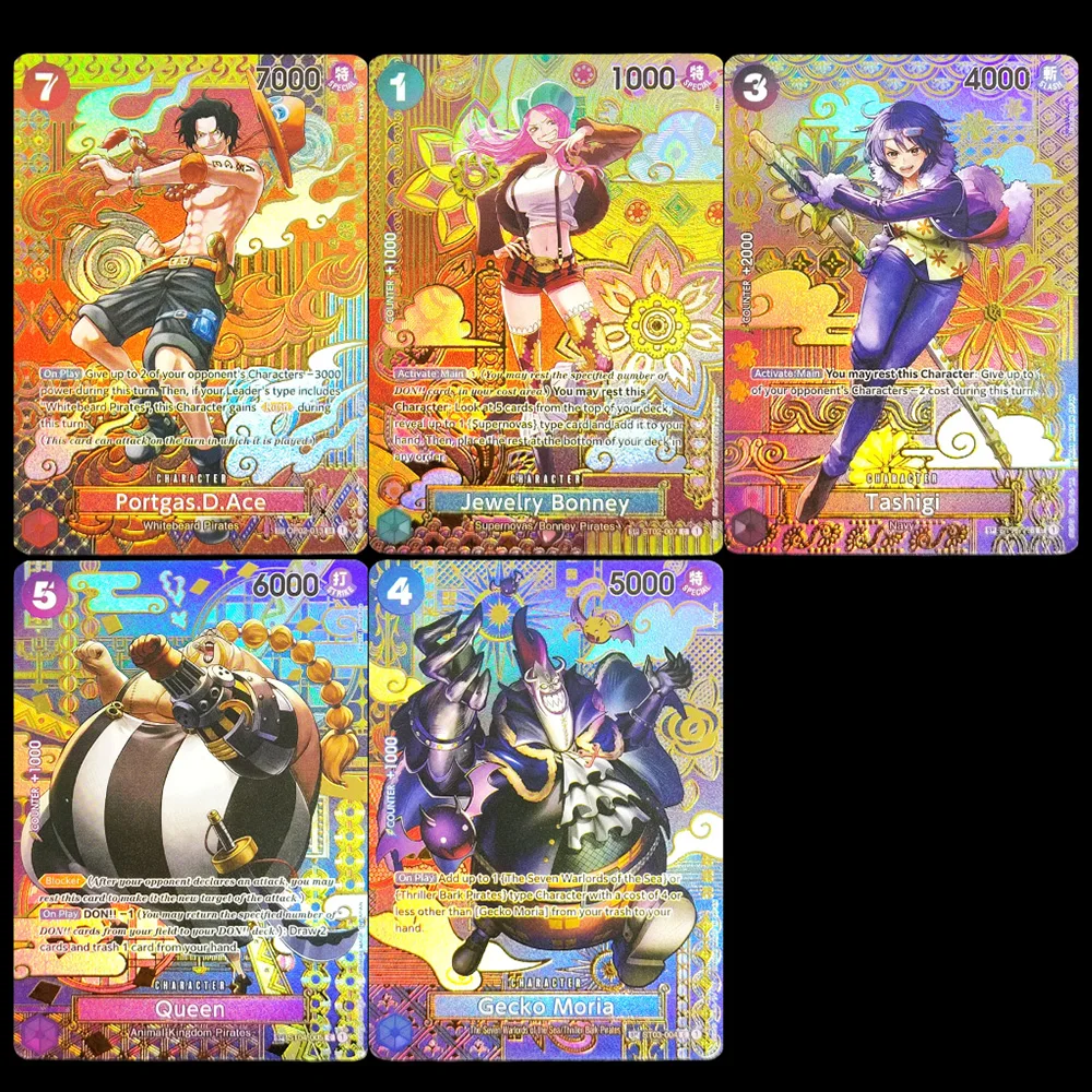 

Набор из 5 редких коллекционных аниме-карт One Piece 2023: Порта Гас Д. Эйс, Королева, Гекко Мория (EN OP08)