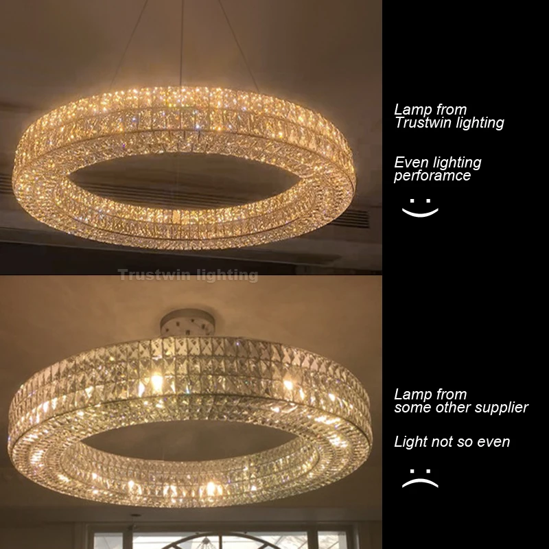 Round Crystal Chandelier LED Golden Silver Color Changeable Hanging Lamp Living Dinning Room Modern Crystal Pendant Light