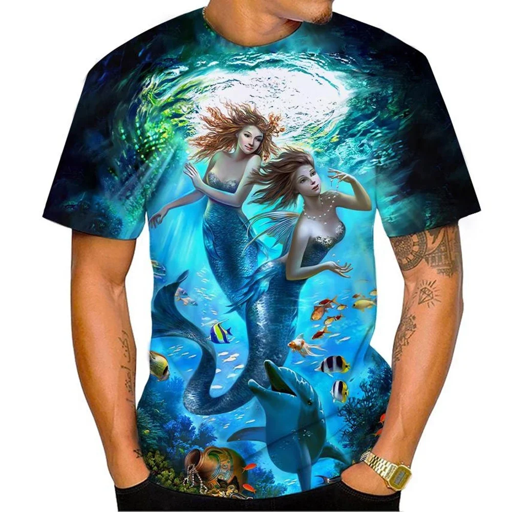 

New Summer Personality T Shirt 3D Print anime Colorful Vertigo Mermaid Unisex Digital Art Creative Cool Short sleeve tee