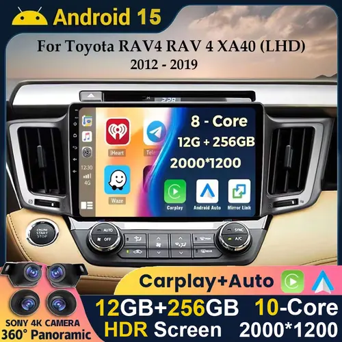 Imagen 1 del producto Android 15 Auto Carplay radio de coche para Toyota RAV4 RAV 4 Xa40 2012 2013 2014 2015 2016 2017 2018 2019 reproductor Multimedia estéreo BT