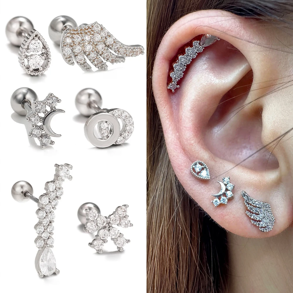 1pc Dazzling Angle Wings Stud Earrings Women Micro Paved Zircon Stylish Female Ear Pirecing Daily Wear Party Trendy Jewelry