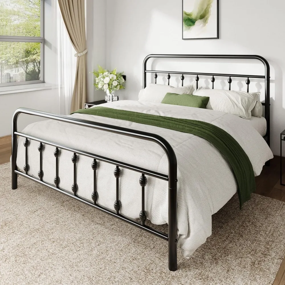 

14 Inches Twin Size Bed Frame with Iron-Art Headboard Footboard for Bedroom Furniture, Easy Assembly, No Box Spring Required