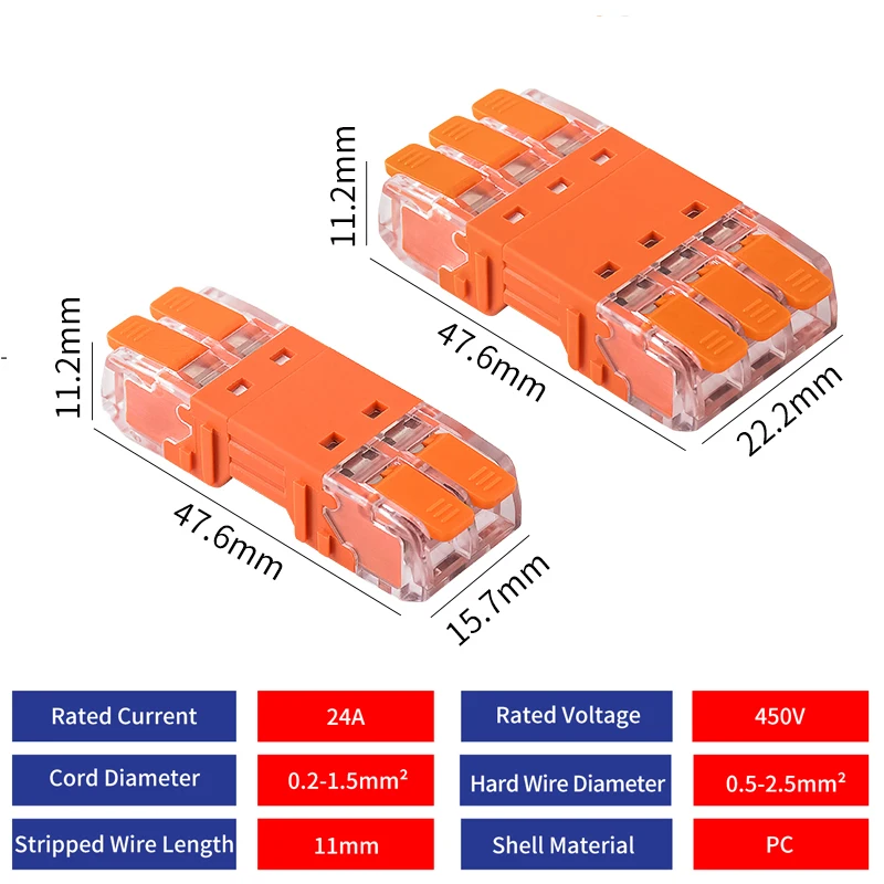 JINH CMK64 Series 18 Pcs Plug-in Lever Electrical Connector Kit 2/3 Port Compact Wire Connectors for Quick Wiring and Disconnect