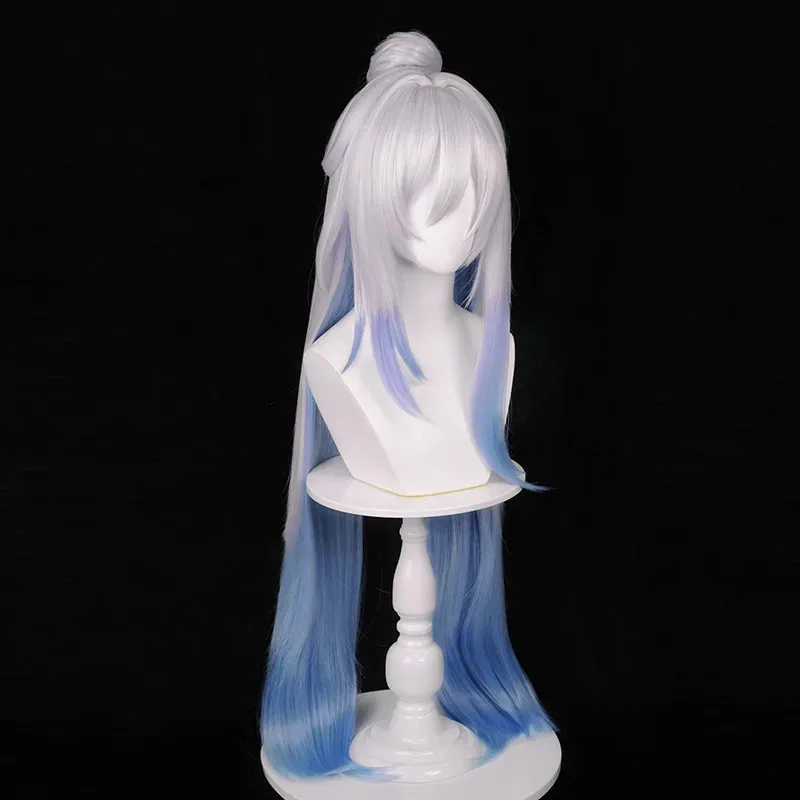هونكاي ستار السكك الحديدية Jingliu شعر مستعار تأثيري الفضة الأبيض الأزرق التدرج طويل النساء الباروكات مقاومة للحرارة الشعر هالوين زي دور Playc #5