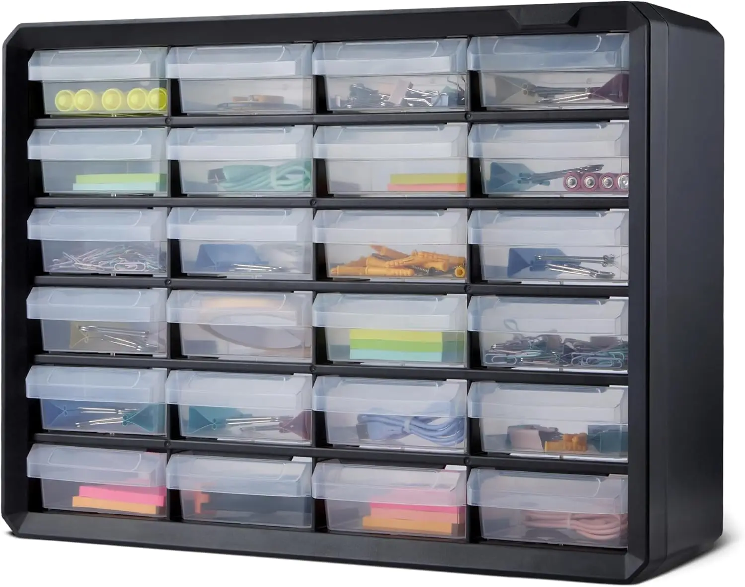 

24-Drawer Plastic Storage Organizer with Dividers, Wall Mountable, Sturdy, Black