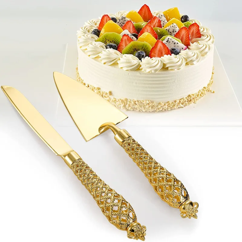 2 pz/set Set da taglio per torta in oro pala per torta festa nuziale coltello per torta Server cucina Dessert torta fondente divisore taglierina