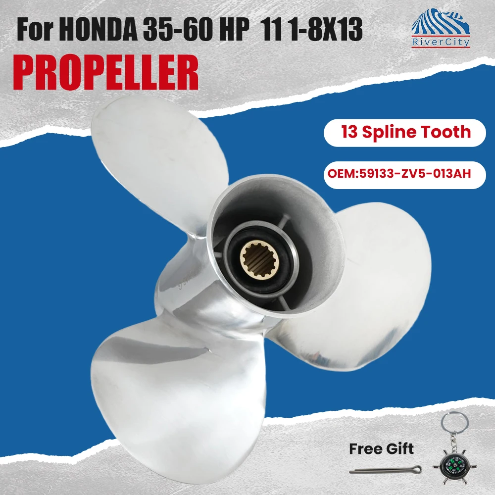 

Outboard Propeller For Honda 35HP 40HP 45HP 50HP 60HP 11 1/8x13 Boat Stainless Steel Screw 3 Blade 13 Spline Marine Engine