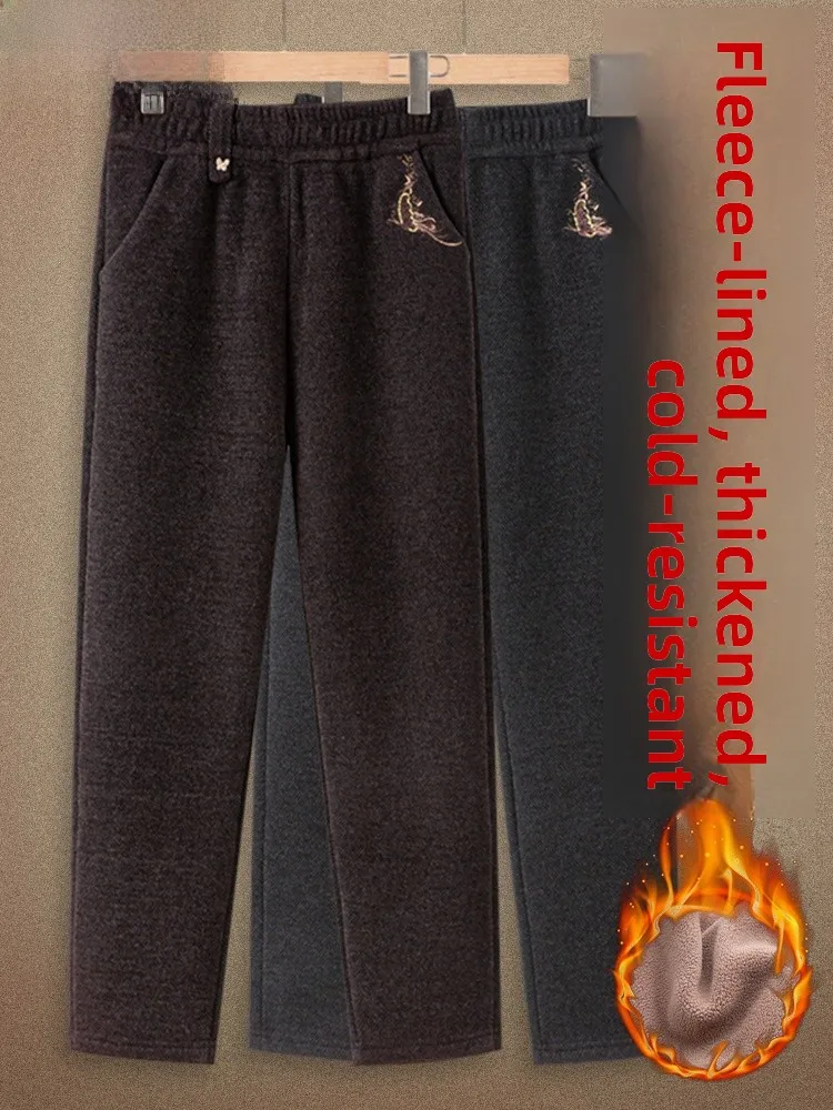 

Утепленные женские брюки прямого кроя на флисовой подкладке, шерстяные повседневные брюки с эластичным поясом, теплые зимние длинные брюки, модные