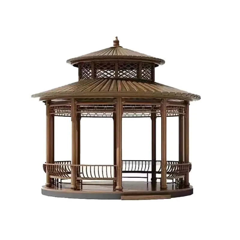 

Thatched umbrella Mushroom pavilion Carbonized preservative wood Round pavilion Outdoor solid wood hexagonal pavilion Villa