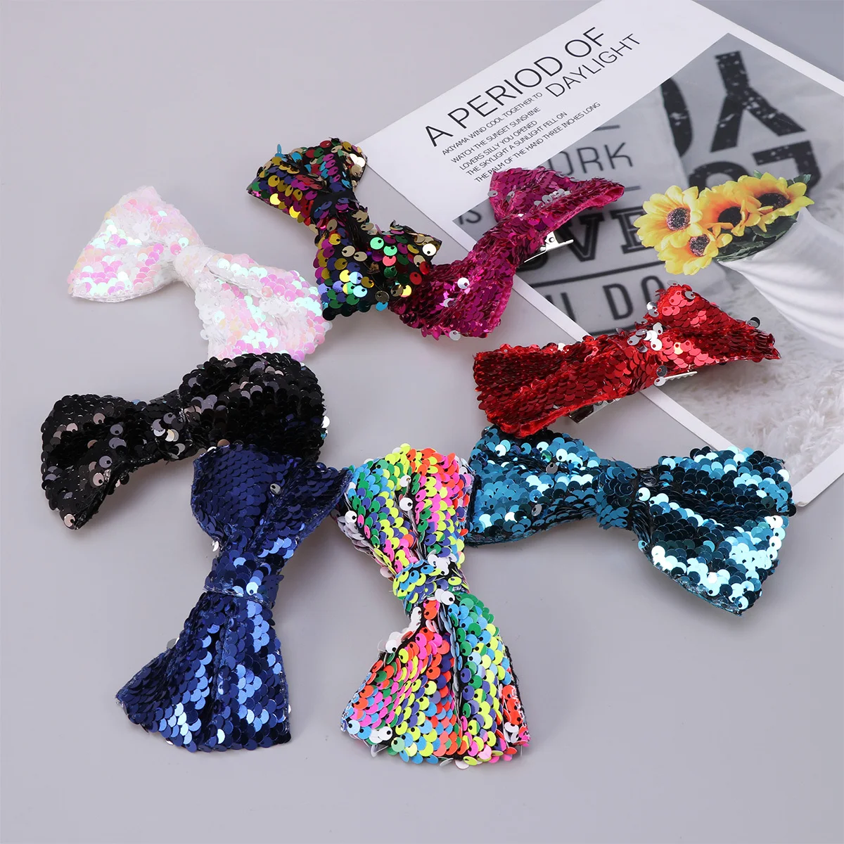 

16 шт., набор заколок для волос с блестящим бантом для девочек и детей, изысканный дизайн деталей, белый, красный, синий, черный, синий, красочный