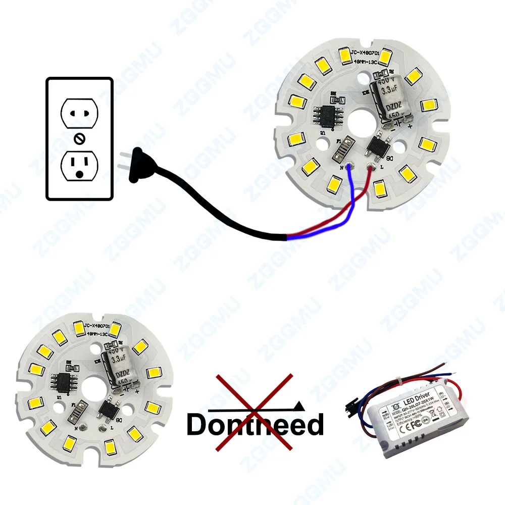 10PCS LED Chip 24W 18W 12W 9W 7W 5W DOB No Driver Required AC 220V-240V SMD 2835 Cool And Warm White Round Bulb Lamp Beads