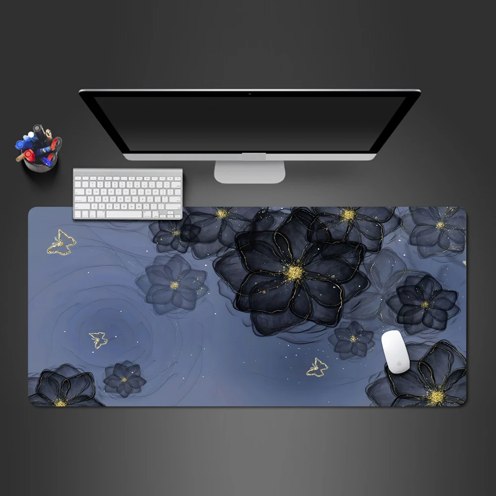 

Flower Mouse Pad Black Computer Accessories Notebook Mousepad 900x400 Office Carpet Desk for Compuradora Writing Desks Playmat