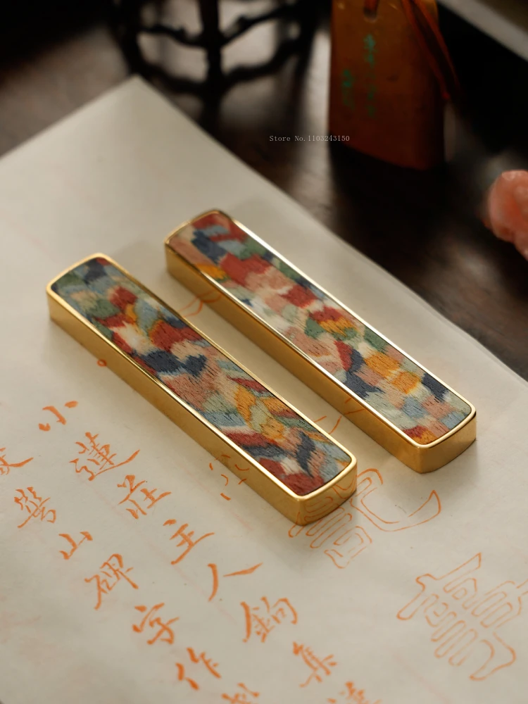 Strip/ Round Brass Calligraphy Paperweight Creative Chinese Style Calligraphy Painting Brush Writing Pressing Paper Supplies