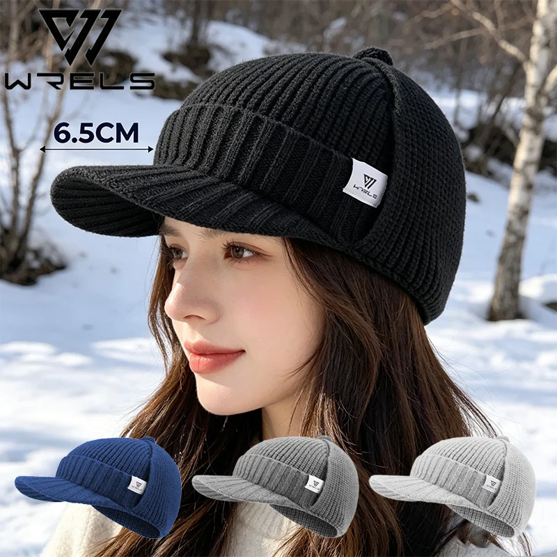 WRELS Wintermütze mit gefütterten Thermomützenklappen, warme Strickmütze, Unisex, verdickt, winddicht, kältebeständig, für Outdoor-Radfahren, Skifahren, Ohrenschutz