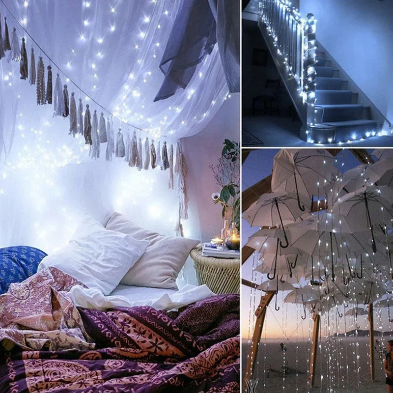 8 طرق صندوق بطارية التحكم عن بعد الأسلاك النحاسية سلك فضي LED سلسلة أضواء مقاوم للماء الزفاف جارلاند ديكور المنزل الطرف