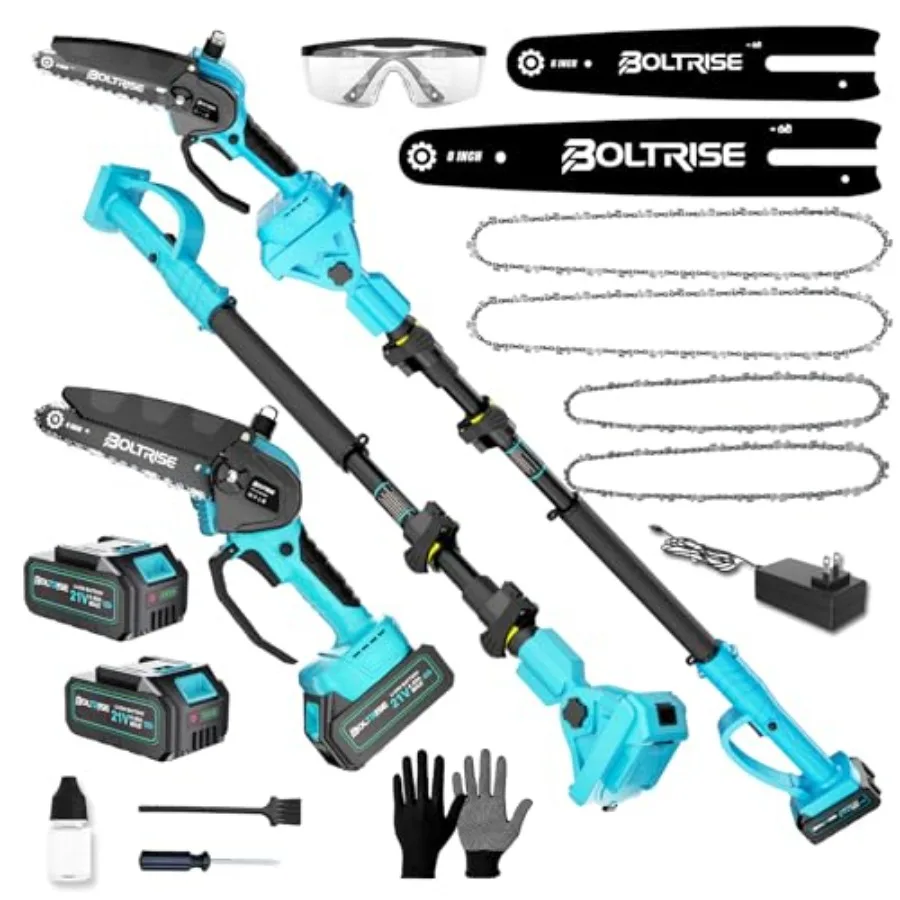 

3-in-1 Electric Pole Saws for Tree Trimming 8 Inch and 6 Inch Mini Chainsaw Cordless with 2x4.0mAh Battery Battery Powered Pole
