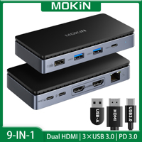 MOKiN USB C Dual Display Docking Station USB C to Dual HDMI 4K HDR Transport USB3.0 RJ45 USB-C PD3.0 USB Hub for Macbook Pro/Air