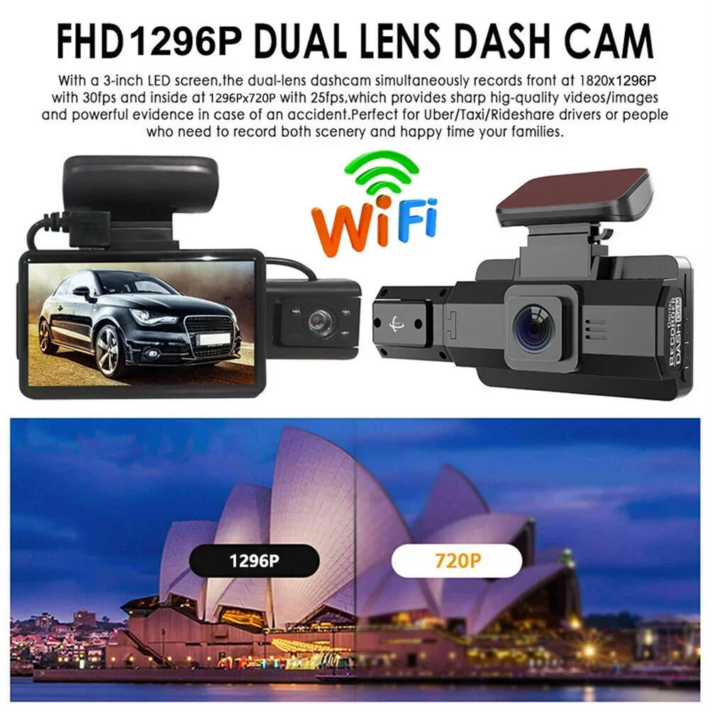 170 ° Wide Angle Car Video Recorder G-Sensor Dashcam 3 Inch Cam Cars Recorder DUAL CAMERA 1080p Camcorder WiFi Recorder Dashcam