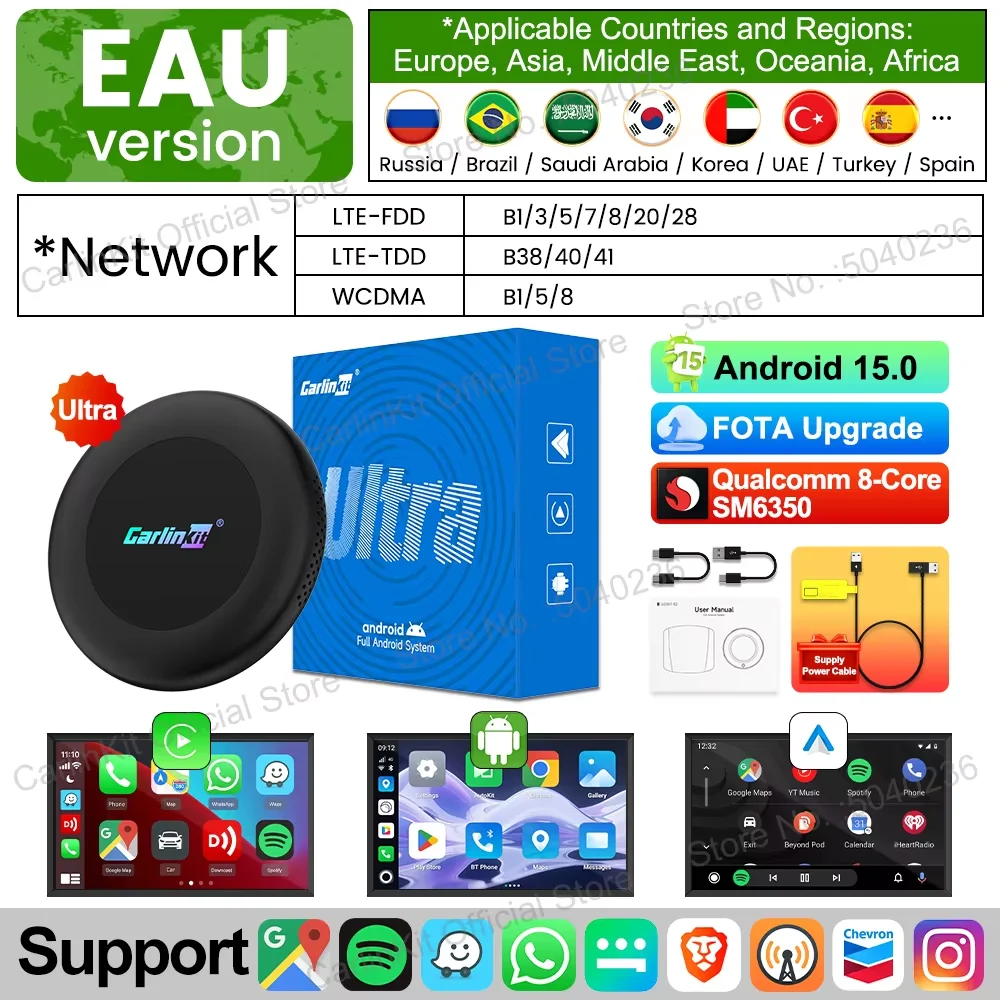 CarlinKit CarPlay Ai Box Android 15 Ultra2 SM6350 8 GB + 128 GB Smart Android TV Box Draadloze CarPlay Android Auto GPS Voor OEM Auto's