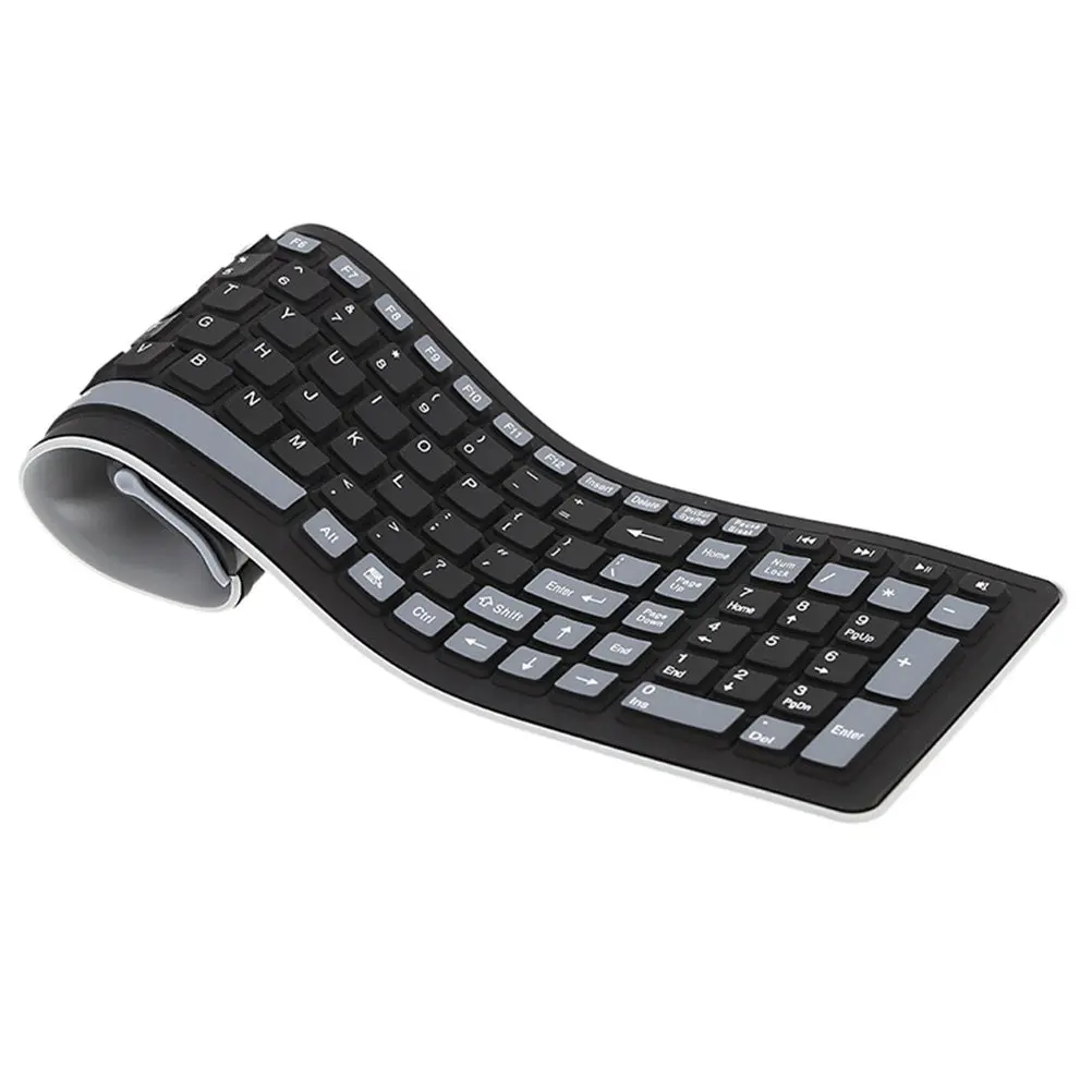 107 Key Flexible Silicone Wireless Keyboard 2.4g Waterproof Dustproof Ultra Thin Foldable for Home Office Travel