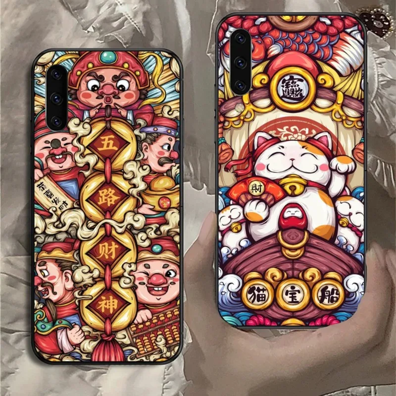 Chinese God of Wealth Cell Phone Case for Samsung Note 9 10 20 Plus Pro Ultra J6 J5 J7 J8 Black Soft Phone Cover Funda