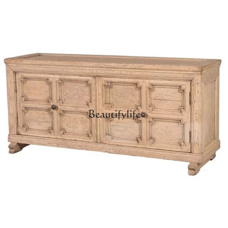 

*American rural solid wood dining side cabinet French entrance, retro antique TV wine cabinet