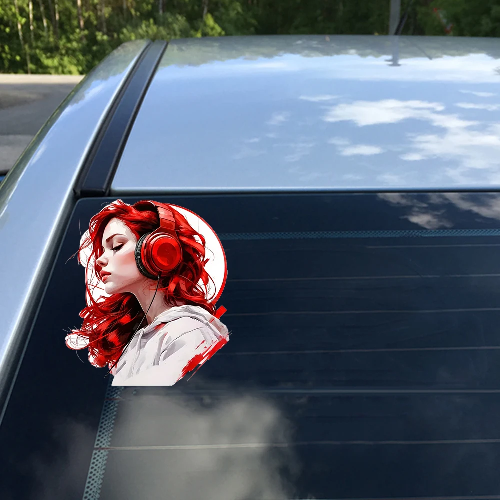 QT2531#Girl With Headphones Waterproof Vinyl Stickers for Car, Bumper, Window, Laptop, Wall and Glass Surface