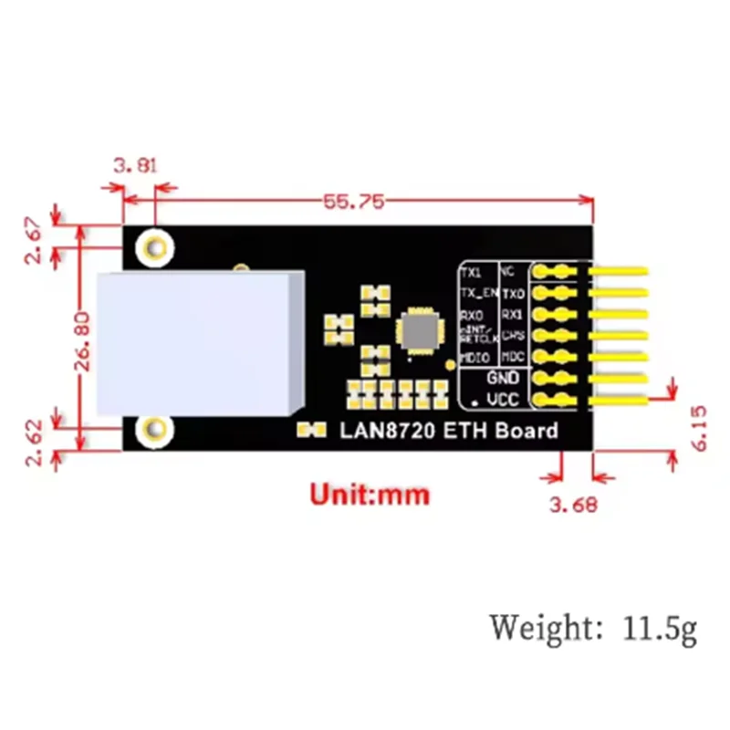 Smart Electronics LAN8720 Modul Netzwerkmodul Ethernet Transceiver RMII Schnittstelle Entwicklungsboard für Arduino DIY