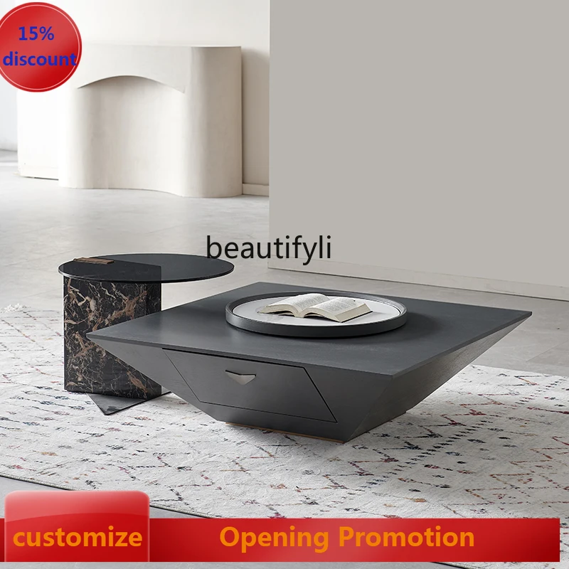 

Italian coffee table with turntable modern simple square combination side table G1218