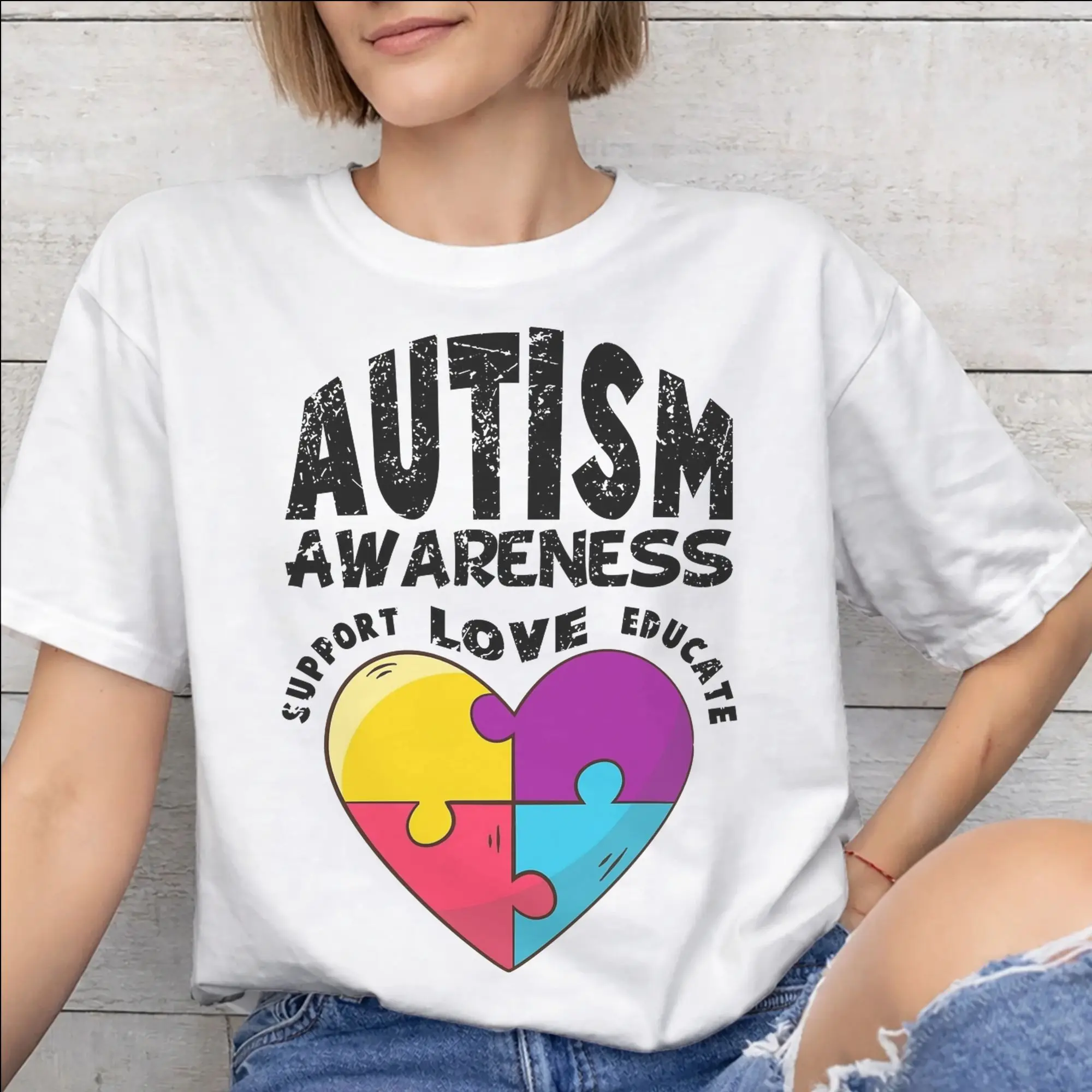 Men Women Autism Awareness Respect Love Support  Shirt Cotton Print T-Shirt  Top Clothing