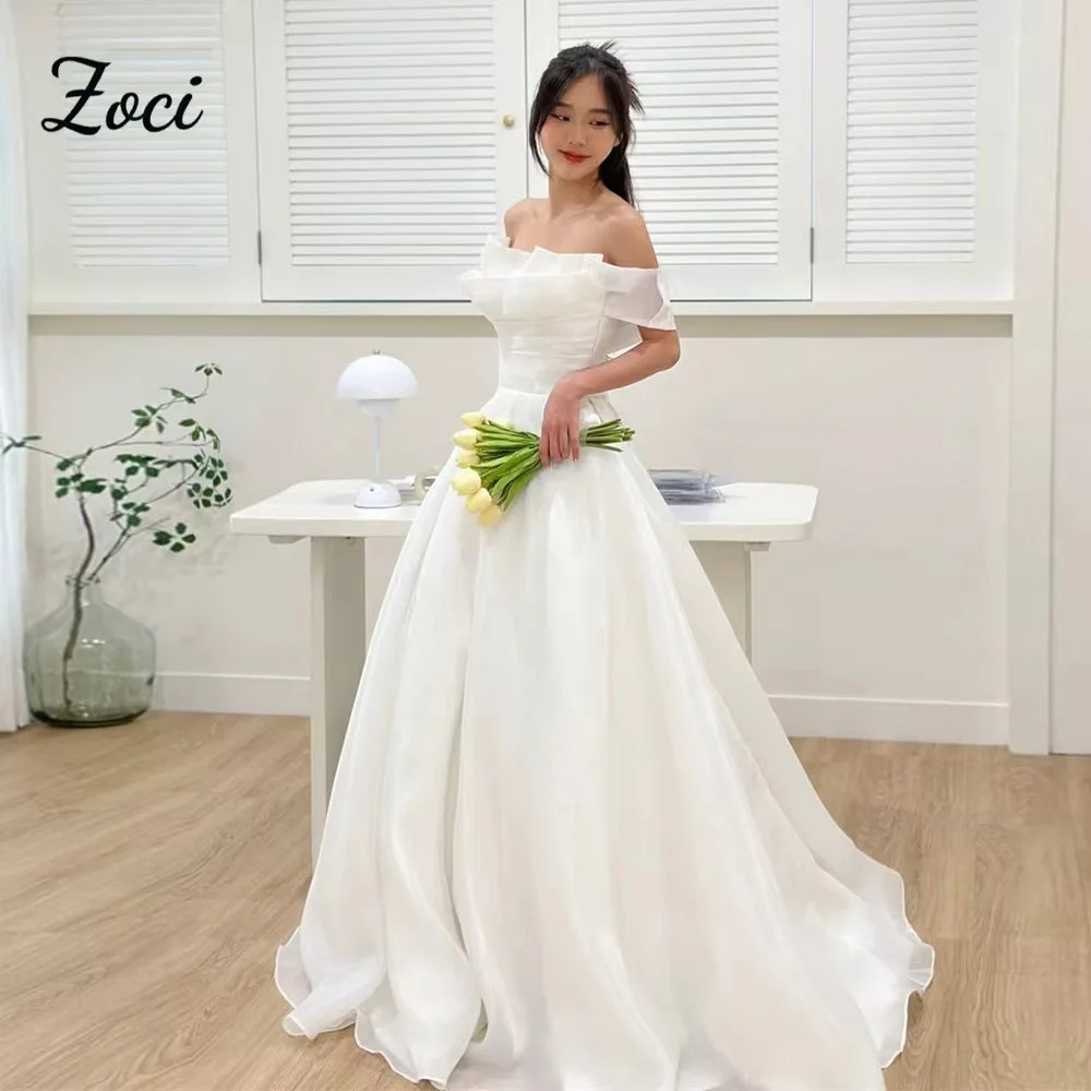 

Zoci Off The Shoulder Korea Wedding Dresses Organza Luxury A Line Bridal Gown Customized Corset Self-Wedding Dress Photo Shoot