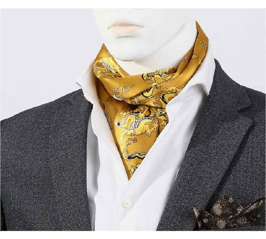 Men\'s 100 Silk Scarf Double Layer Long Neckerchief Wedding Business Suit Cravat Blue Yellow