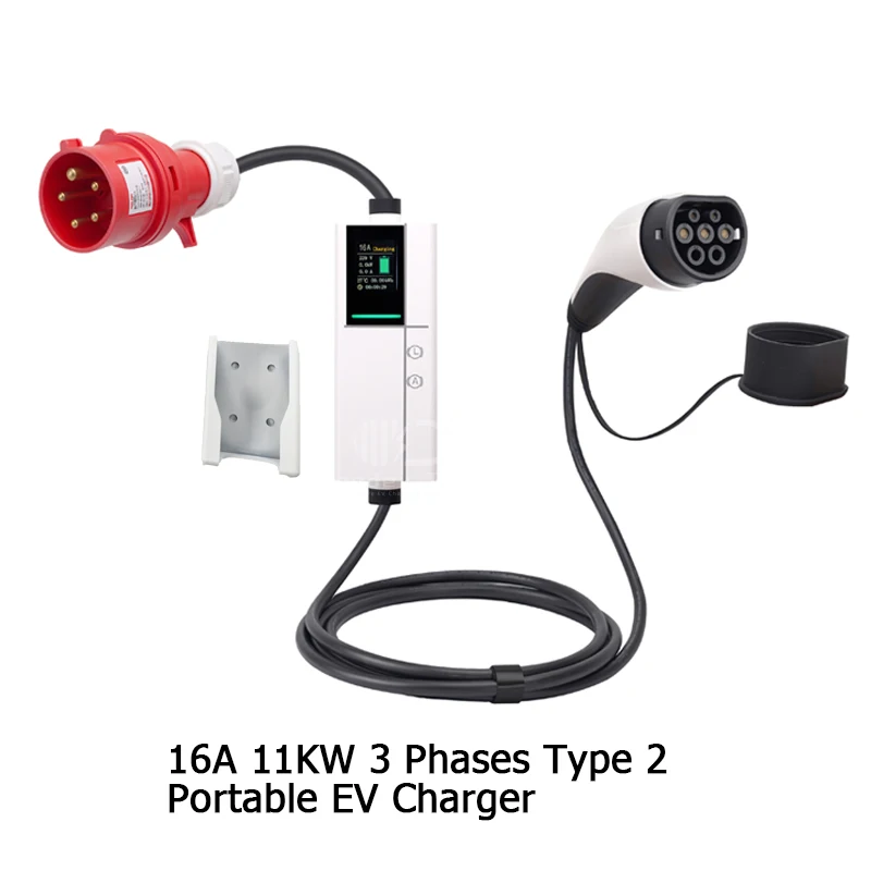 11 кВт, 16 А, 3 фазы, 220 В, 430 В, тип 2, быстрое электрическое зарядное устройство переменного тока EVSE, регулируемый ток ТПУ с WIFI для питьевой зарядки дома EV