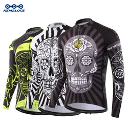 KEMALOCE Bike Jersey Long Sleeves Suits Summer&Autumn Skull Long Cycling Shirts Yellow&Black Road Breathable Men Bicycle Jersey