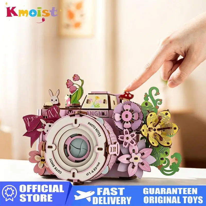 Assembled Wooden Camera Model Eternal Flower Ins Style Three-Dimensional Building Blocks Puzzle Holiday Gifts Home Desktop Decor
