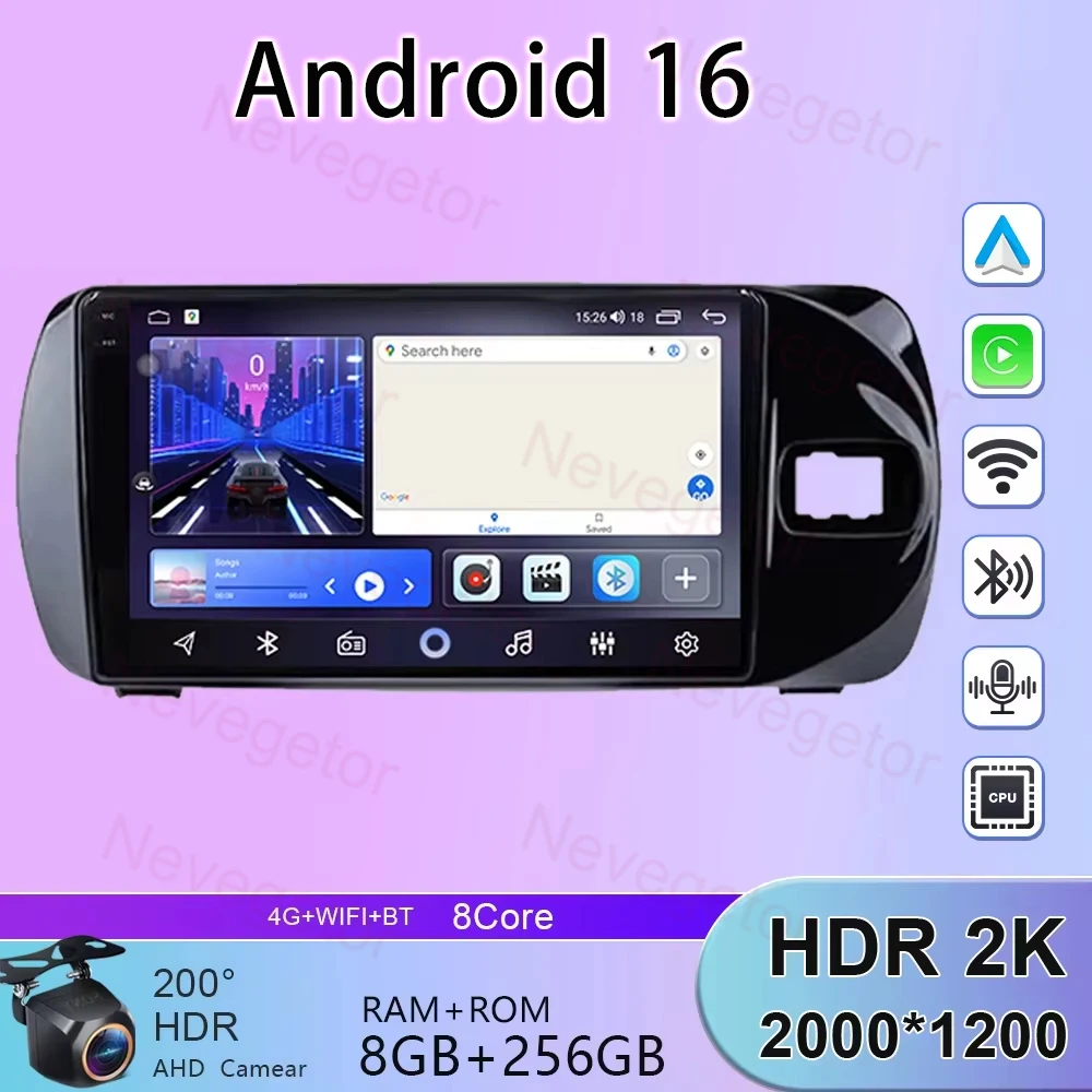 Wireless Carplay Android 14 For Toyota Vitz 3 XP 130 2014 - 2019 Car Multimedia Player Stereo Radio GPS Navigation Head Unit BT