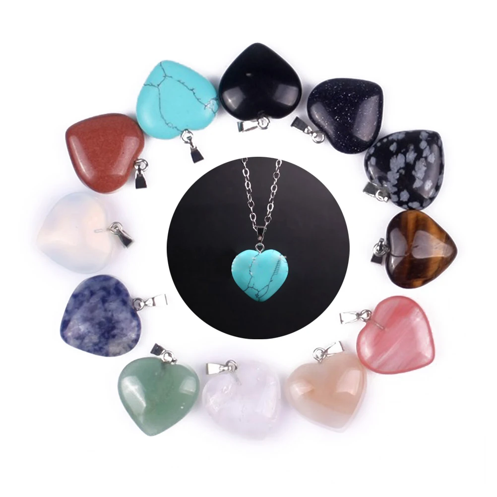 

12pcs Heart Shape Stone Pendants Crystal Charms Natural Healing Beads Smooth DIY Jewelry Accessories Craft Supplies