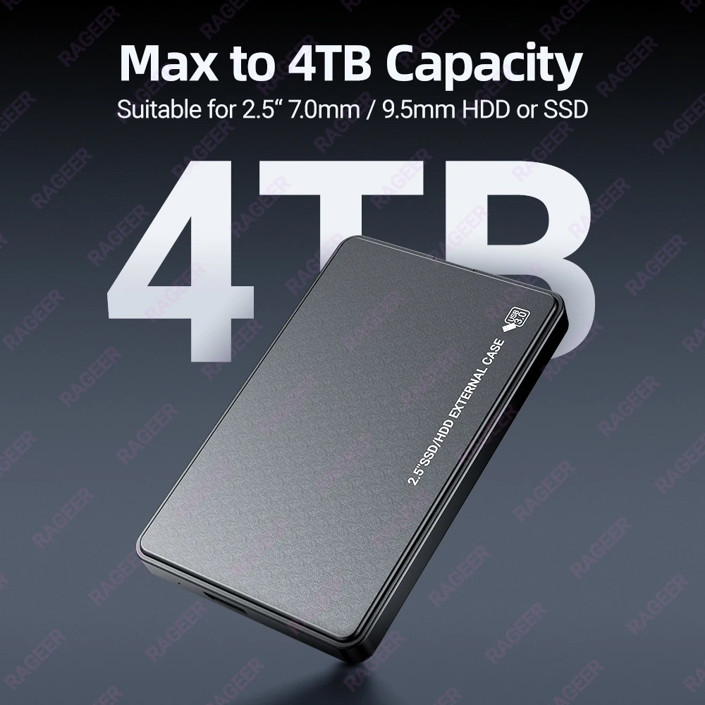 RAGEER 2.5" HDD Enclosure 5 Colors External Hard Drive Case USB3.0 To SATA 3.0 5Gbps Hard Disk Enclosure for 7mm/9.5mm 2.5" HDD