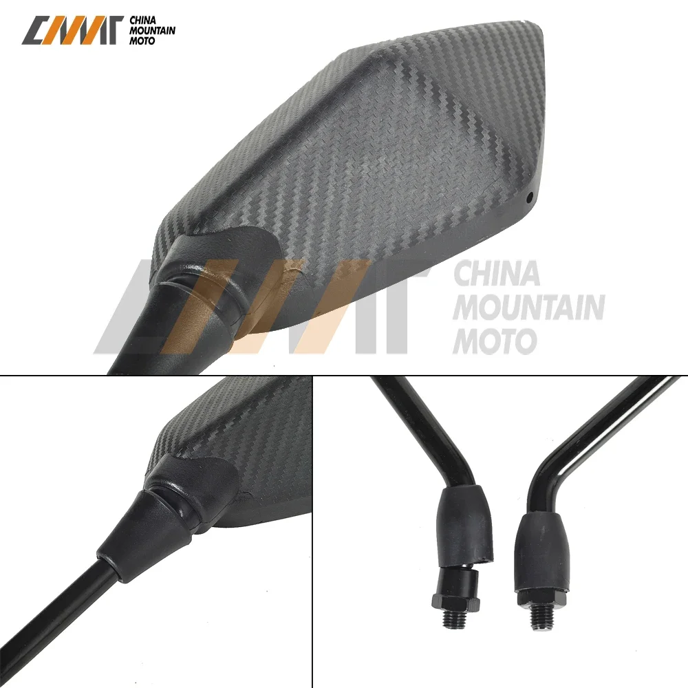 

M10 аксессуары для мотоциклов, боковое зеркало заднего вида, черное зеркало с узором из углеродного волокна, чехол для Honda Suzuki Kawasaki, зеркало 10 мм