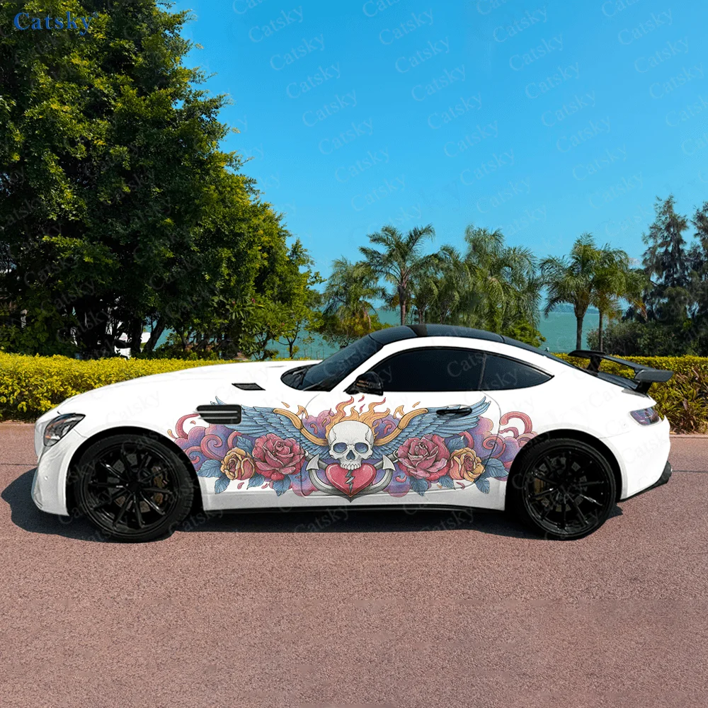 

Graffiti Love Skull Wings Car Side Sticker Decor, PVC Waterproof Scratch Resistant Decal, Car Protection, Auto Accessories Gift