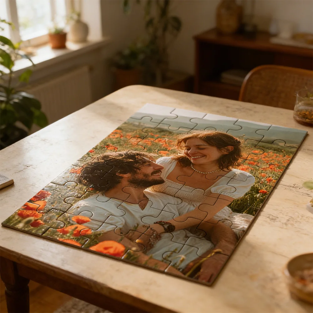1 PC Custom Photo, With Frame or Only Puzzles Personalized Heart-Shaped Puzzle Couple Portrait Jigsaw, Holiday Custom Jigsaw Gif image 4