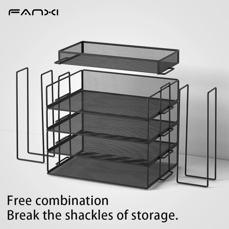 4-Tier Desk Organizer Stackable Paper Tray Paper File Organizer for Desk Mesh Stackable Paper Tray Desktop Document for School
