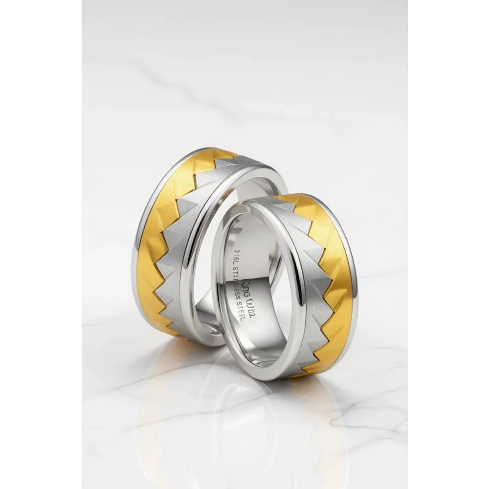 Anillo de Boda para Hombre de Acero Inoxidable Pulido en Oro Negro de Doble Tono de 6 mm y 8 mm, Tallas 7 a 14